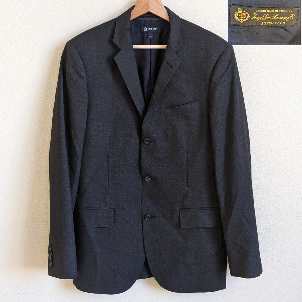 J. Crew Ludlow Blazer Loro Piana Wool Suit Jacket Men 38R Gray Sport Coat Preppy